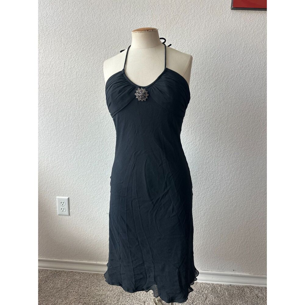 Y2k Express Black Halter Silk Dress